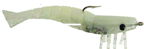DOA Shrimp Rigged, 4'' Glow/HoloFlk Belly 3pk