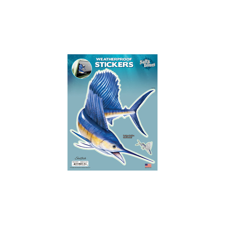 Salty Bones Mega Sticker, 8.5x11 Sailfish Right