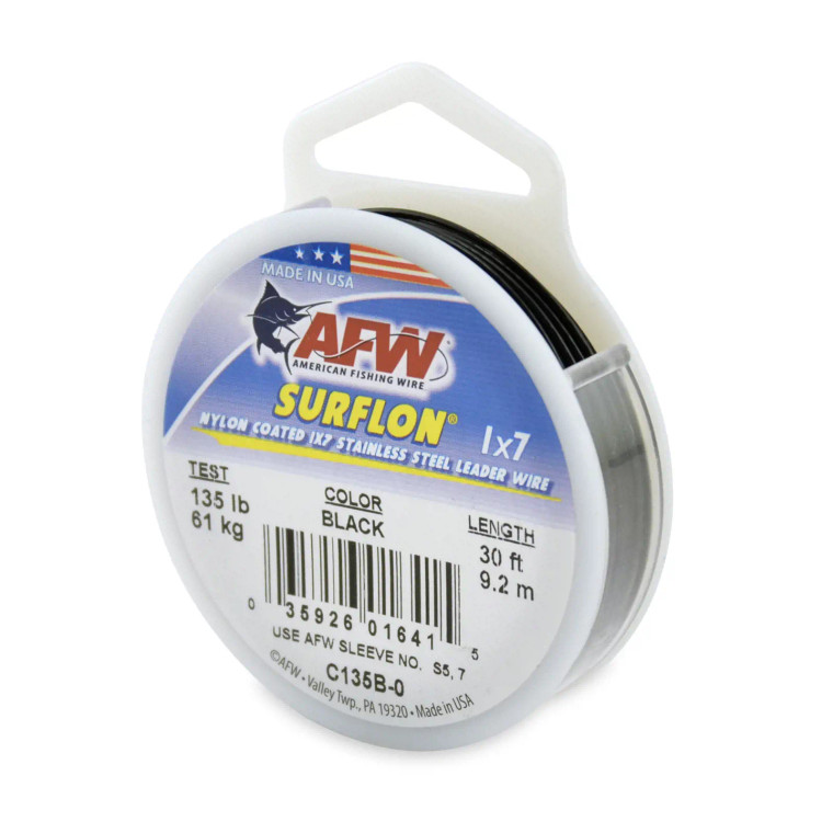AFW - Surflon Nylon Coat Wire - 30ft Black 135lb -
