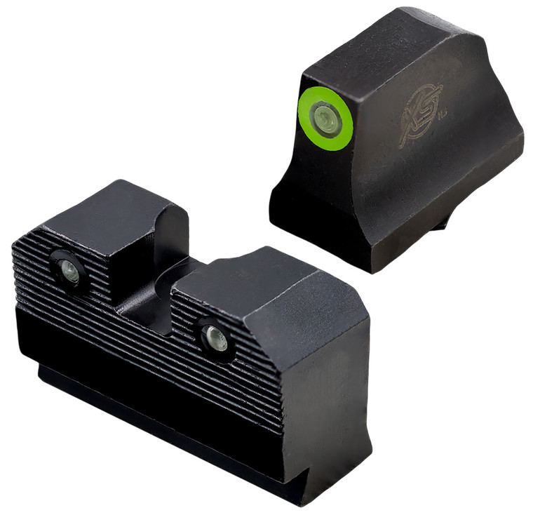 XS Sights GLR204P6G R3D 2.0 Night Sight Set Green Tritium FrontBlack Oxide Frame Compatible wGlock