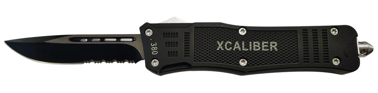 Xcaliber Knife Company 380 ACP Large 3.80 OTF Part Serrated Black 440C SS Blade 5.30 Steel Handle