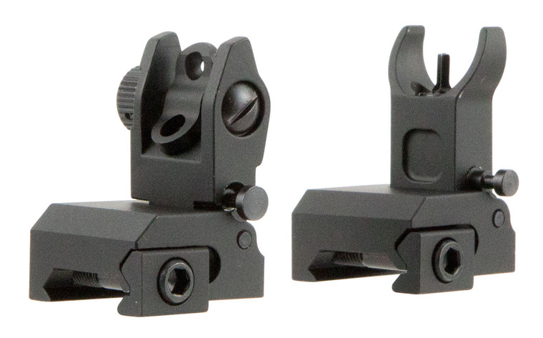 TacFire IS001 AR Same Plane Low Profile FlipUp Iron Sights Aluminum Black Anodized