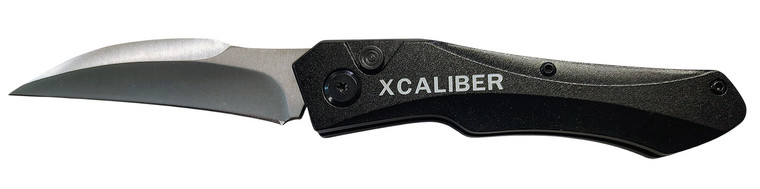 Xcaliber Knife Company Switch Blade 3.25 Folding Sheepsfoot Plain Stainless D2 Steel Blade 4.50 Black Aluminum Handle