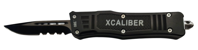 Xcaliber Knife Company 380 ACP Small 2.75 OTF Part Serrated Black 440C SS Blade 3.91 Steel Handle