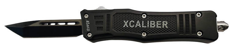 Xcaliber Knife Company 45 ACP Small 2.75 OTF Tanto Plain Black 440C SS Blade 3.91 Steel Handle