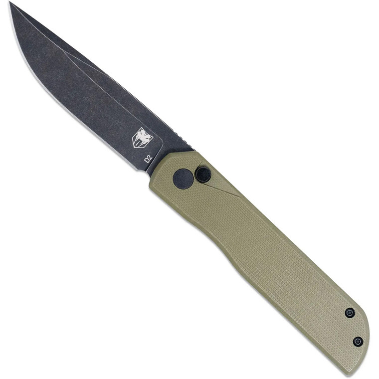 CobraTec Prowler G-10 Button Lock Drop Knife Folding Blade OD Green - CTPLRODGBLDNS