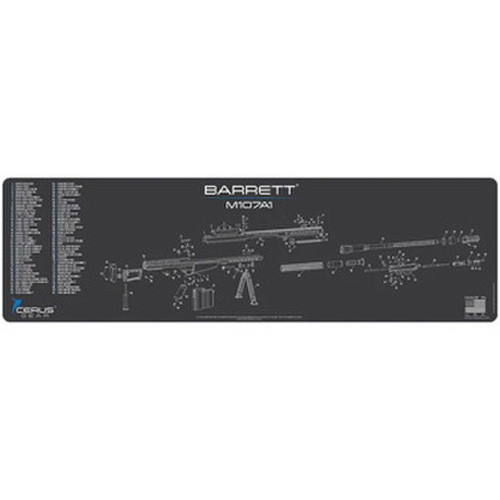 Cerus Gear - Barrett M107a1 Schematic Magnum Gun Mat - Charcoal Gray/cerus Blue, 14" X 48" - MM-BARR-M107A1-SCH-GRY