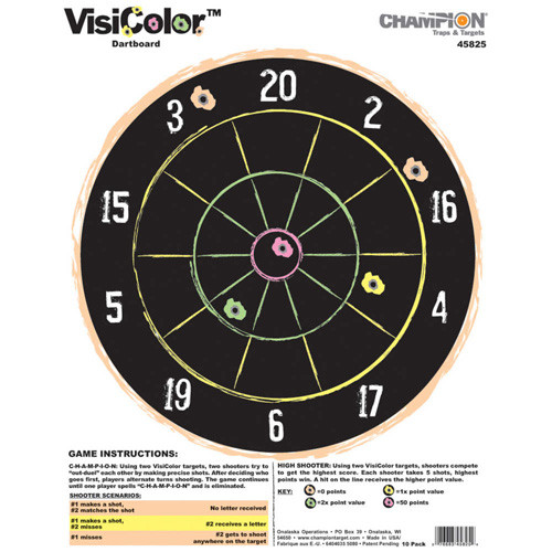 Champion - Visicolor High-visibility Paper Targets - Dartboard, 10/pk - 45825