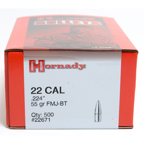 Hornady - Traditional/fmj Bullets - 22 Cal. .224", Fmj-bt W/c, 55 Gr, 500/bx - 22671