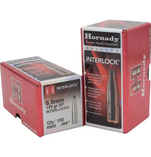 Hornady - Interlockâ® Bullets - 6.5mm Caliber, .264, 129 Grain, 100/bx - 2620