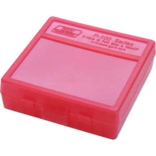 Mtm Case-gard - Handgun Ammo Box - Clear Red, P-100 Series, 9mm Luger, 100/rd - P-100-9-29