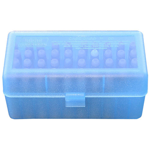 Mtm Case-gard - R-50 Series Flip Top Rifle Ammo Box - 50 Round - Clear Blue - RMLD-50-24