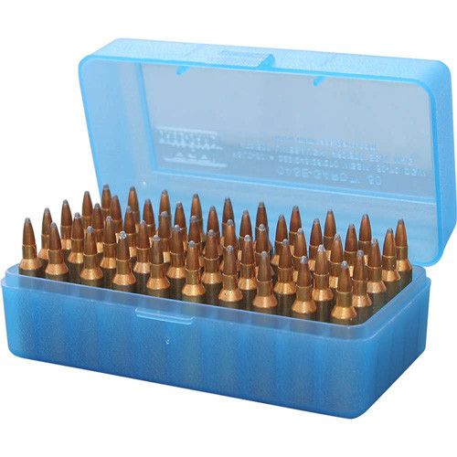 Mtm Case-gard - R-50 Series Flip Top Rifle Ammo Box - 50 Round - Clear Blue - RSLD-50-24