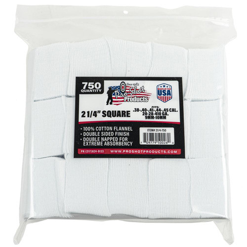 Pro-shot - 2-1/4" Square Cotton Patches - .38 - .45 Cal / 20 Ga - 410 Ga, 750/ct - 21/4-750