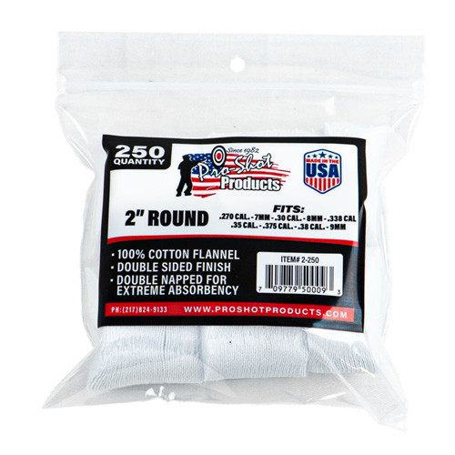 Pro-shot - Cotton Flannel Cleaning Patches - .270-.38 Caliber, 250 Count - 2-250
