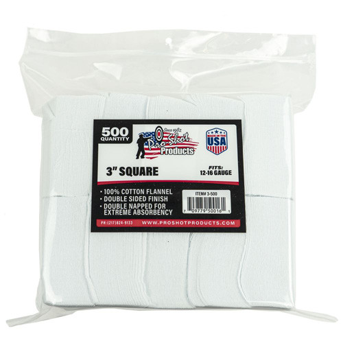 Pro-shot - Cotton Flannel Cleaning Patches - 12-16 Gauge, 500 Count - 3-500