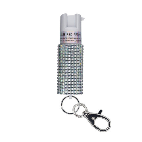 Security Equipment - Pepper Spray W/ Jeweled Design And Snap Clip - White, 25 Bursts - KR-J-WH-02