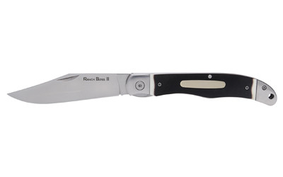 Cold Steel Ranch Boss II, Folding Knife, 4" Clip Point Blade, 9.25" Overall Length, SK-5 Blade Steel, Plain Edge, Satin Finish, Silver, Faux Sawed Bone Handle, Liner Lock, Includes Sheath CS-20NPM1