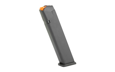GLOCK OEM Magazine, 9MM, 24 Rounds, For GLOCK 17/34, Cardboard Style Packaging, Orange Follower, Black 47464