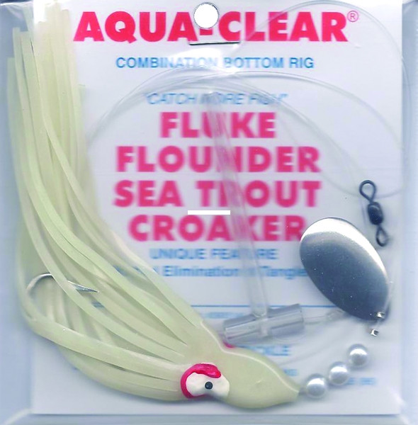 Aqua-Cler Sng Squid Tesr Rig, 3/0 XL; Glow White Squid