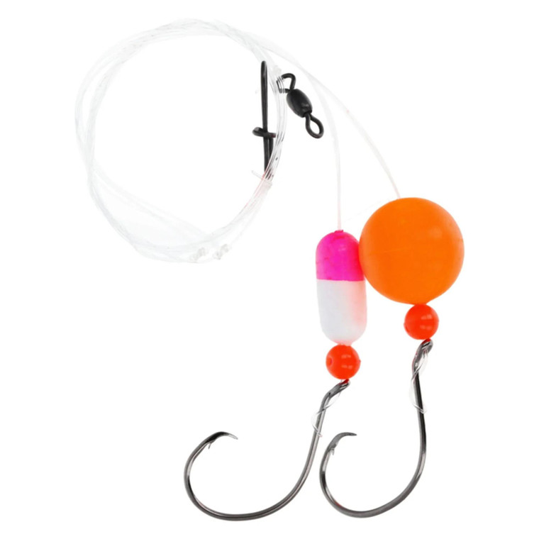 EA Lazer Pompano 2-Hook Rig, 1/0 Pill/Rnd Pnk/Wht;Org 2pk