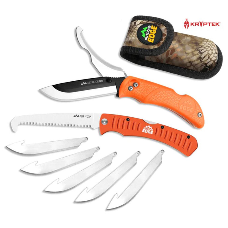 Outdoor Edge - Outdoor Edge RazorPro G Saw Combo Hunting Knife & Folding Saw 3-1/2" Drop Point Blade Orange - ROC30C