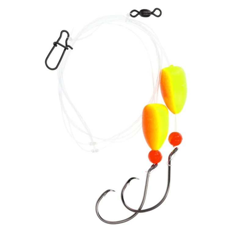 EC Lazer Pompano 2-Hook Rig, 3/0 Bullet Float Ylw/Org 2pk