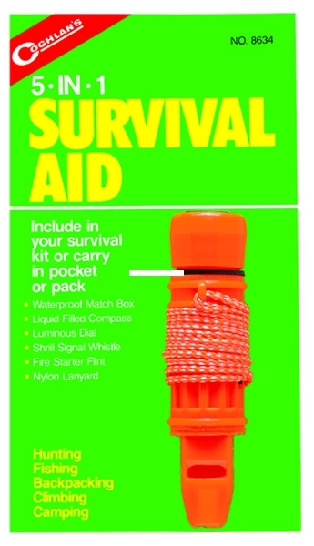 Coghlans 8634 5-In-1 Survival Aid - Box/Compass/Whistle/Flint/Lanyard - 8634