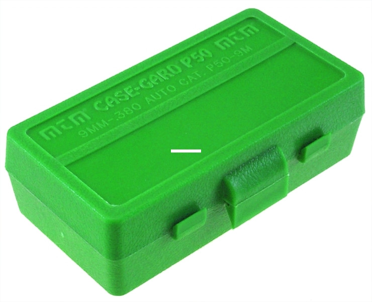 MTM P50-9M-10 Case-Gard Flip-Top - 50-Round Handgun Ammo Box, 9MM Green - P50-9M-10