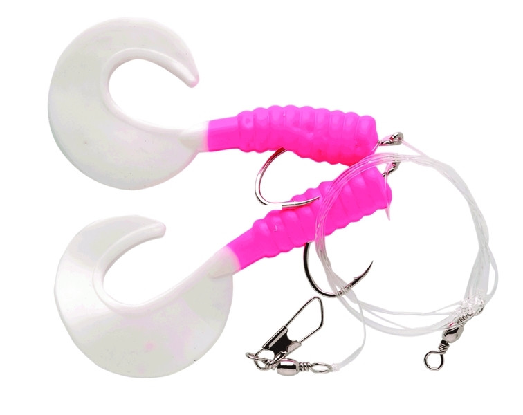 P-Line PBFG7/0-PNK/WHT Bottom Fish - Grub Rig Pink/White w/2 Hooks - PBFG7/0-PNK/WHT