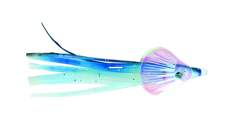 P-Line GSQ25-191 Geisha UV Squid - Skirt, 2 1/2", Glow/Blue, 4/Pack - GSQ25-191