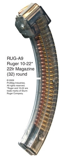 ProMag RUGA9 Ruger 10/22 Magazine - .22 LR 32 Rd Smoke State Laws Apply - RUGA9