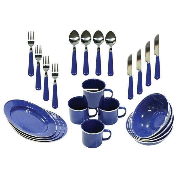 Stansport 11220 Enamel Camping - Tableware Set - 24 Pieces - Blue - 11220