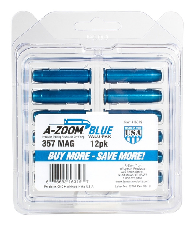 A-Zoom 16319 357 Mag Snap Cap, Blue - 12Pk - 16319