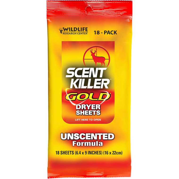 Wildlife Research 1280 Scent Killer - Gold Dryer Sheets Unscented 18-Pack - 1280