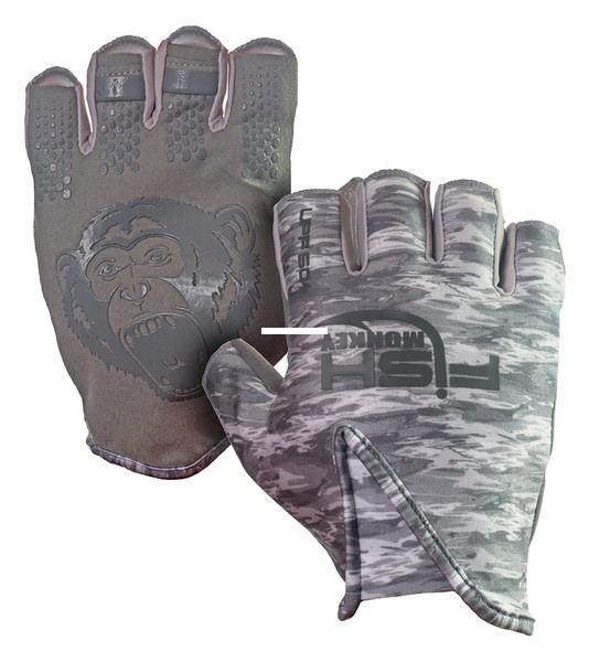 Fish Monkey FM18-GREYWTRCAM-M - Stubby Guide Glove, UPF 50+, Short - FM18-GREYWTRCAM-M