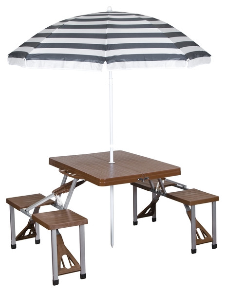 Stansport 615-45 Picnic Table And - Umbrell Combo, Brown Woodgrain - 615-45