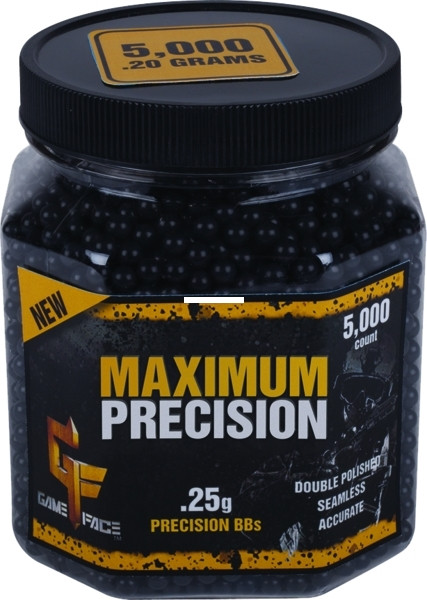 Game Face 25GPB5J Maximum Precision - Black Airsoft BBs, .20g, 5000 ct - 25GPB5J
