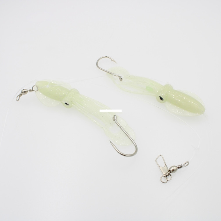 P-Line PTTR-314 Twin Tail Squid Rig - 4.5" Natural Glow Glitter - PTTR-314