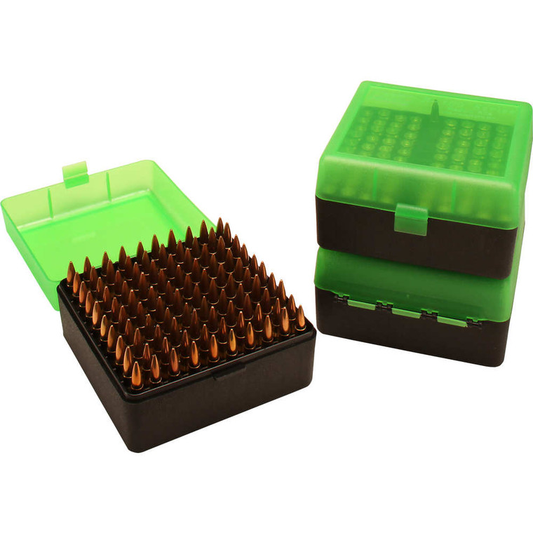 Mtm Case-gard - Case Of 12 Ammo Box 100rd Flip Top 22-250 Grn/blk - RM10016T