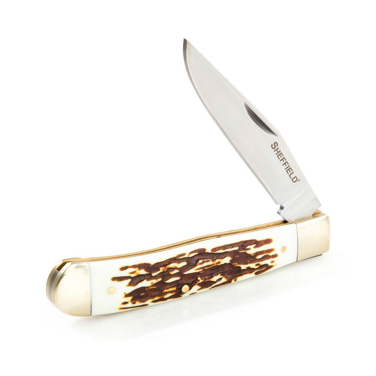 Sheffield - Case Of 6 Stag Trapper 3.15in Clip Pt Fld Knife - 12201