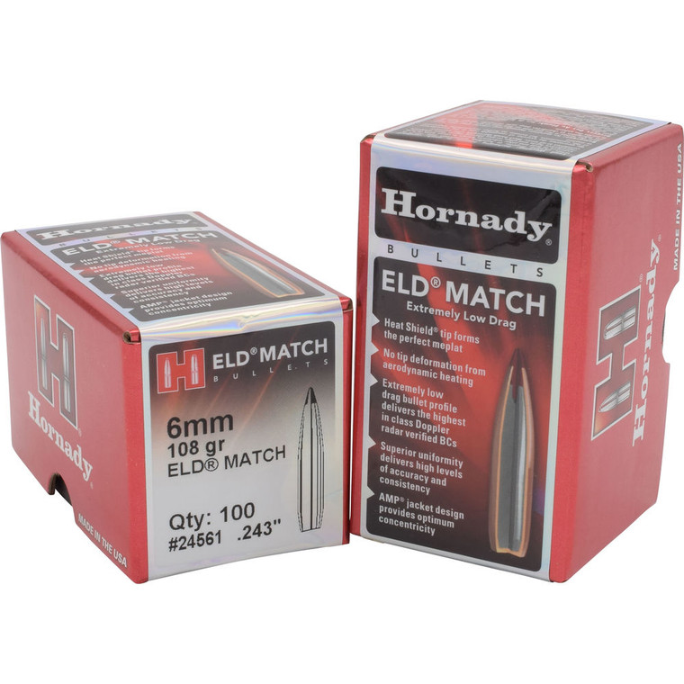 Hornady - Case Of 5 Bullet 6mm .243 108 Gr Eld Match 100/bx - 24561