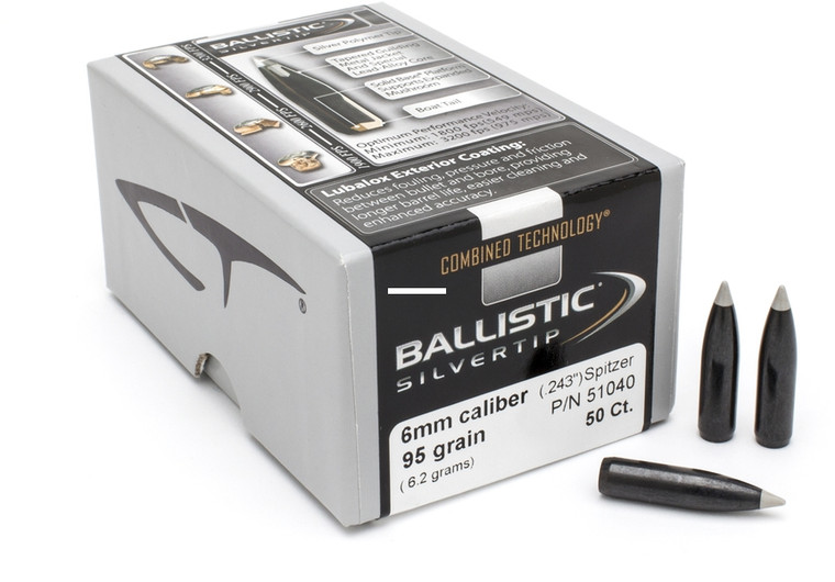 Nosler 51040 Rifle Bullets 6mm 95Gr - Ballistic Silvertip Spitzer .243 - 51040