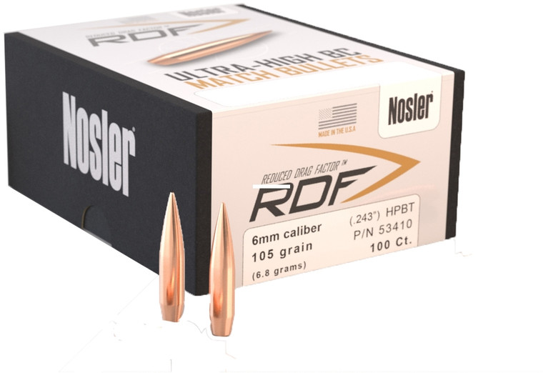 Nosler 53410 RDF Reduced Drag - Factor Rifle Bullets, 6mm 105 HPBT - 53410