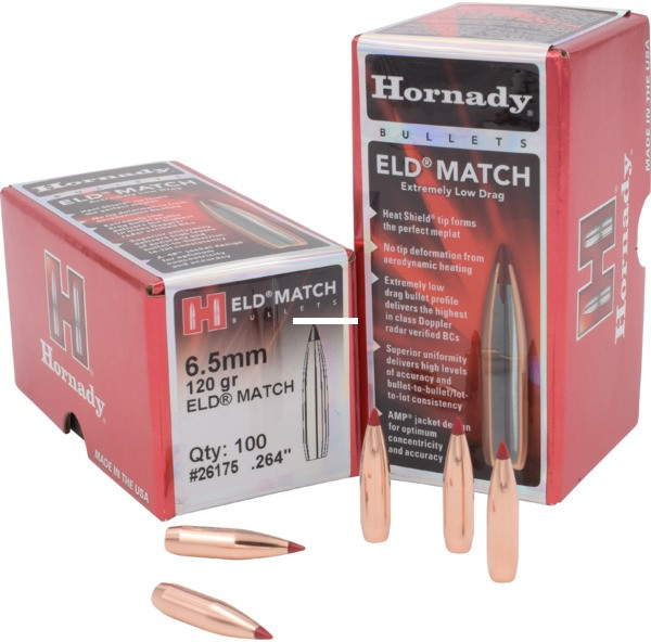 Hornady 26175 ELD Match Rifle - Bullets, 6.5MM .264 120 Gr, 100 Box - 26175