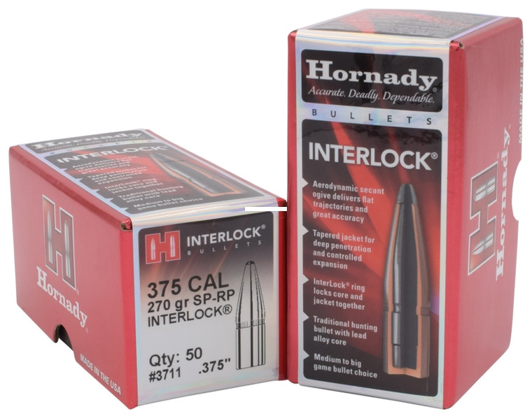 Hornady 3711 Interlock Rifle - Bullets 375 Cal .375 270Gr SP-RN - 3711
