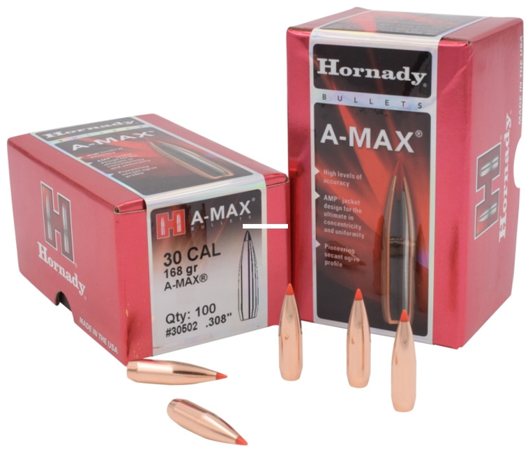 Hornady 30502 A-MAX Rifle Bullets - 30 .308 168Gr 100Rnd - 30502 Hornady 30502 A-MAX Rifle Bullets - 30 .308 168Gr 100Rnd - 30502