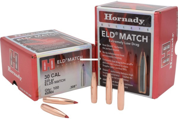 Hornady 30904 ELD Match Rifle - Bullets, 30 Cal .308 225 Gr, 100 Box - 30904