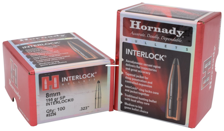 Hornady 3236 Interlock Rifle - Bullets 8mm .323 195Gr SP 100Rnd - 3236