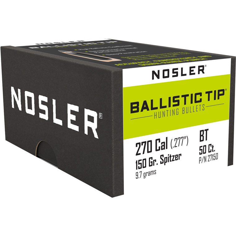 Nosler Ballistic Tip Hunting Bullets .270 Cal. 150 gr. Spitzer Point 50 pk. - 27150